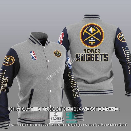 Discover Denver Nuggetss Gray Blue Baseball Jacket