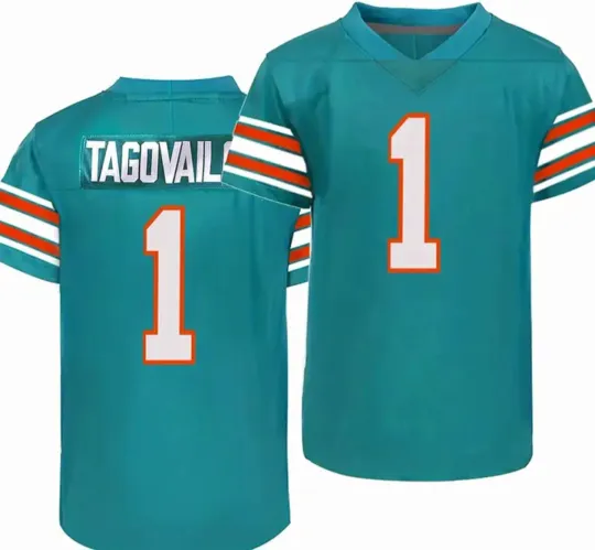 Discover 2025 NEW Stitched Tua Tagovailoa #1 Miami Dolphins Aqua Custom Jersey 3XL