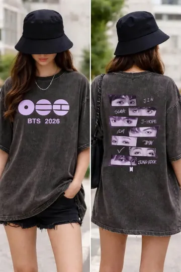Discover BTS 2026 World Tour Graphic T-shirt, Vintage Washed Streetwear Tee, Kpop Idol Ap