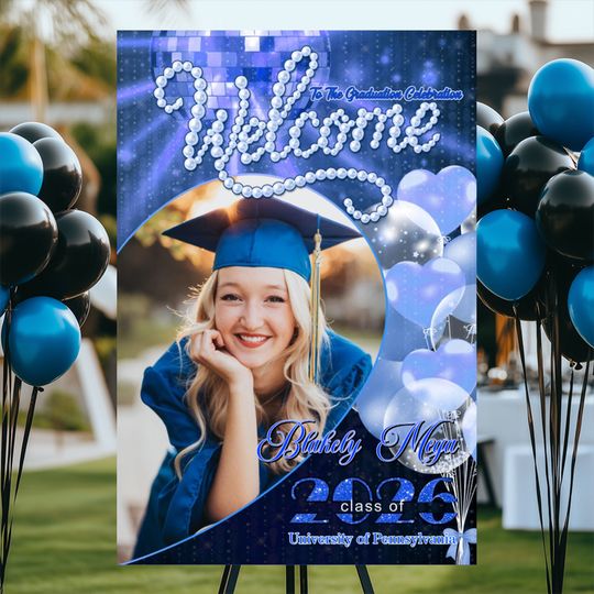 Welcome To Graduation Celebration Pearl Style Custom Party Welcome Sign - Personalized Graduation