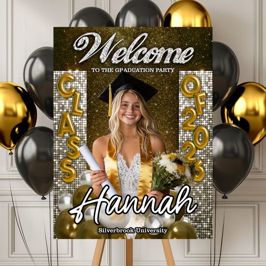Custom Class Of 2026 - Personalized Graduation Party Welcome Sign Custom Photo Party Sign