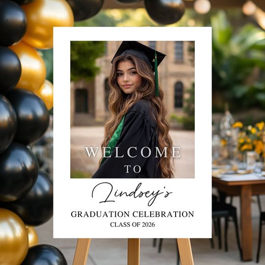 Custom Class Of 2026 - Graduation Party Welcome Sign - Personalized Custom Photo Grad Party Sign