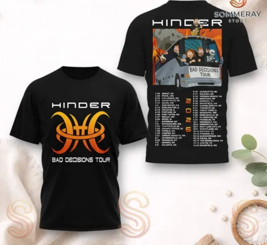 Discover Hinder Bad Decisions Tour 2026 AOP T-Shirt