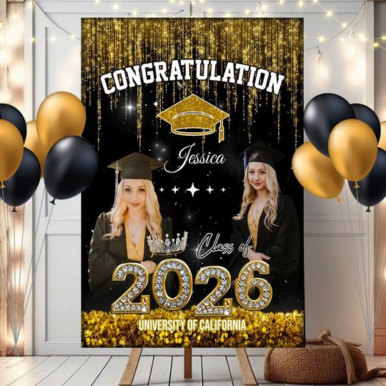 Discover Congratulation Class Of 2026 Glitter Custom Party Welcome Sign - Personalized Graduation Decoration