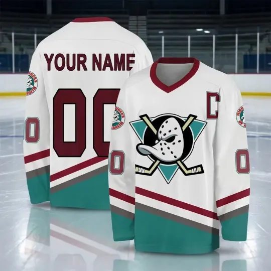 Discover Custom D2 Mighty Ducks Movie White Ice Hockey Jersey