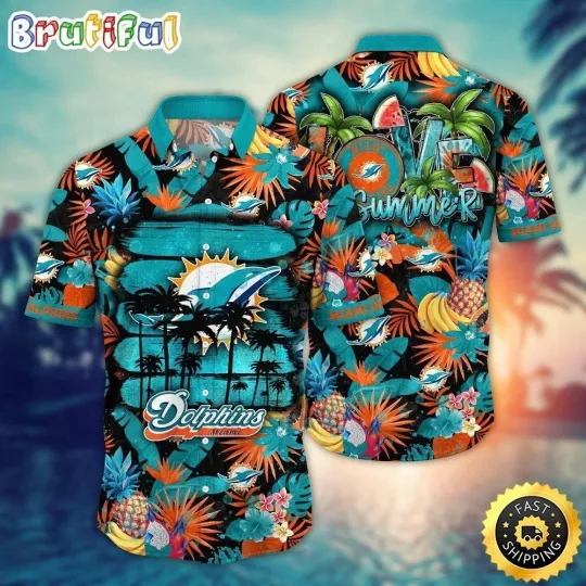 Discover Miami Football Dolphinss Team Button Down Hawaiian Shirt Unisex Adults