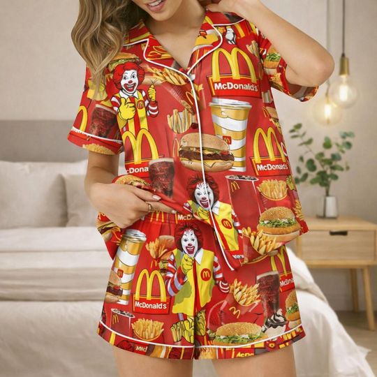 Discover McDonald's Pajamas Set, Fast Food Women Pajamas, McDonald Party Sleepwear For Her, Western Foods Pants, McDonald's Lover Pjs