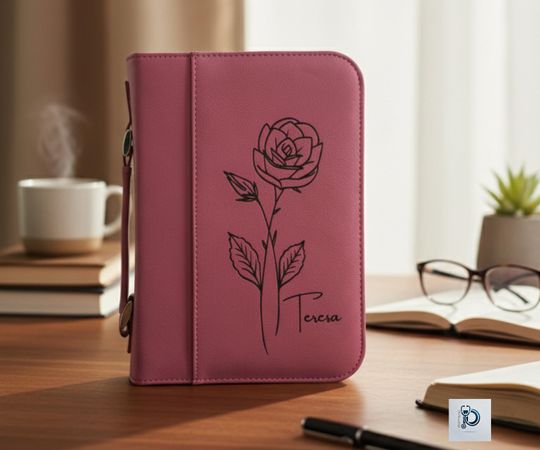 Personalized Vegan Leather Bible Cover, Birth Month Flower, Floral Christian Gift
