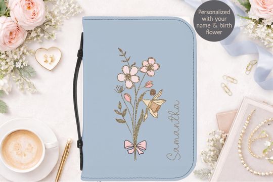 Discover Personalized Floral Bible Cover with Name, Birth Flower Design, Zippered Bible Case for Women & Girls, Christian Gift