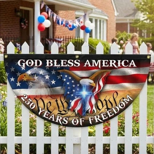 250th Anniversary Fan Flag, USA Patriotic Christian Fan Flag, 17762026 Semiquincentennial Non-Pleated Fan Flag, 250 Years Of Freedom