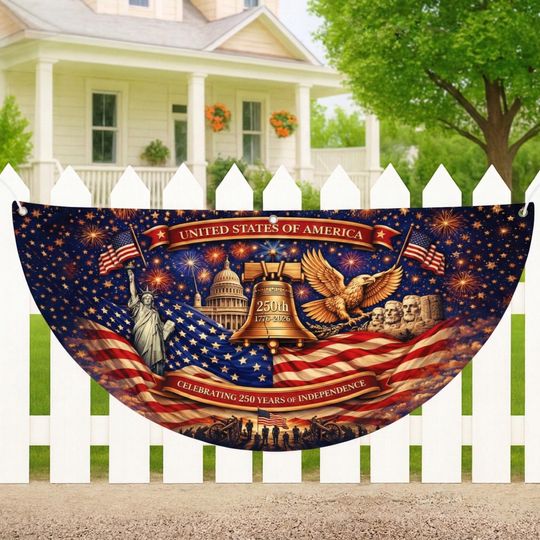 USA 250th Birthday Fan Flag, 4th of July 250th Anniversary USA Outdoor Banner, 1776-2026 Decor, Patriotic Gift, Patriotic Fan Flag