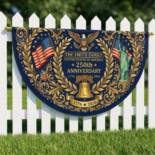 Personalized USA 250th Anniversary Fan Flag, Custom Family Name Patriotic Banner, Independence Day Decor 1776-2026, American Fence Flag
