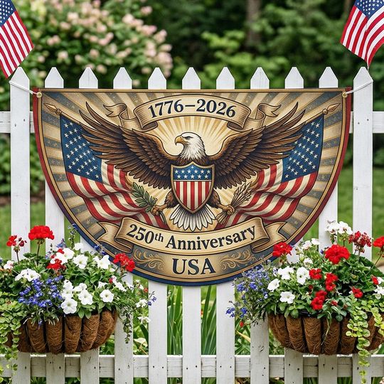 America 250th Anniversary Fan Flag, 17762026 Patriotic USA Independence Decor, 250th Anniversary America Semicircle Flag, July 4th Decor
