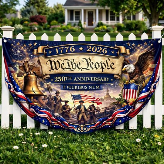 We The People Yard Banner, USA 250th Anniversary Fan Flag, Descendant of a Patriot, 1776-2026 Patriotic Decor, July 4th Independence Day
