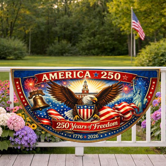 USA 250th Anniversary Fan Flag Banner, America 250 Year Of Freedom Porch Sign Decor, Eagle Bell Garden Flag, Patriot Yard Flag Outdoor Decor