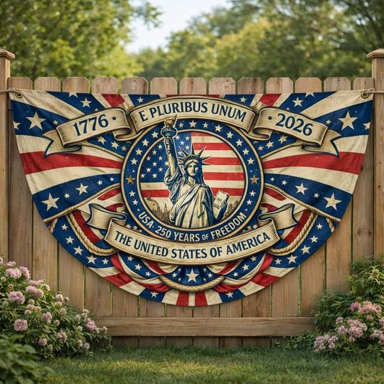 USA 250th Anniversary Fan Flag Bunting, 1776-2026 Semiquincentennial Decor, Patriotic American Outdoor Banner, Statue of Liberty Flag