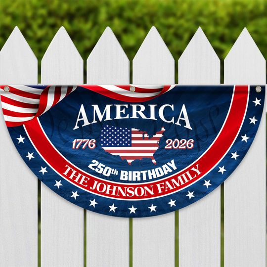 Custom Family Name America 250 Birthday 1776-2026 Non-Pleated Fan Flag