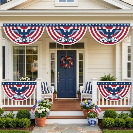 USA 250th Anniversary Eagle Fan Bunting Flag  Patriotic Porch Decor 1776-2026