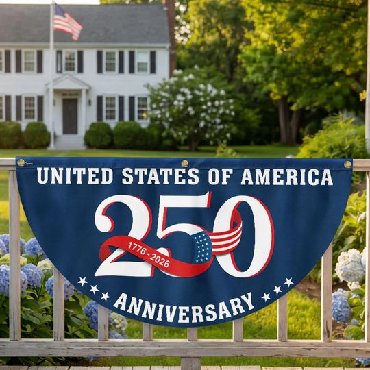 Patriotic 250 Years Fan Flag, 1776-2026 Semiquincentennial Gift, American Heritage Bunting Decor, Durable Brass Grommet, USA Anniversary Art
