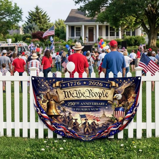 We The People Yard Banner, USA 250th Anniversary Fan Flag, Descendant of a Patriot, 1776-2026 Patriotic Decor, Independence Day Gift Decor
