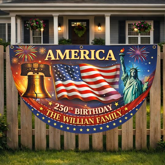 America 250th Anniversary Fence Flag, Semiquincentennial 1776-2026 Patriotic Eagle Outdoor Banner, 250 Years USA, July 4th Independence Day