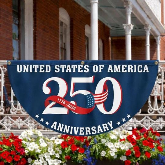United States Of America 250th Anniversary Fan Flag, USA 17762026 Semiquincentennial Non-Pleated Fan Flag, Independence Day 2026 Decor