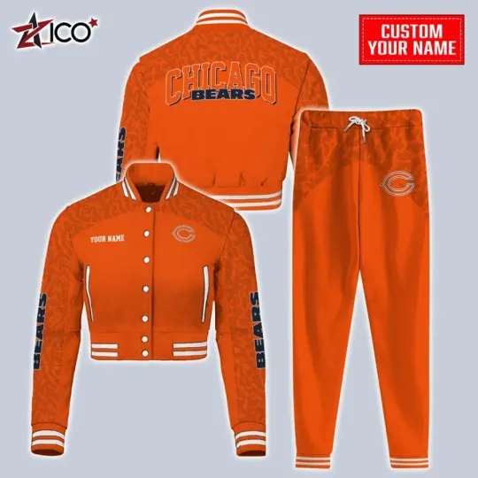 Chicago Bears Combo Crop Varsity Jacket And Sweatspants