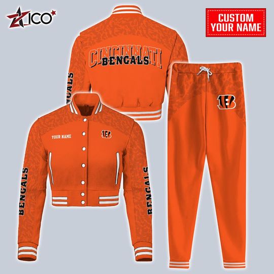 Discover Cincinnati Bengals Combo Crop Varsity Jacket And Sweatspants