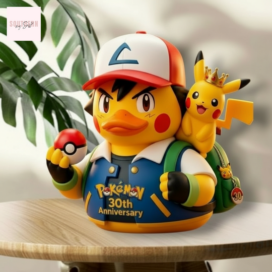 PKM 30th Anniversary Ash Duck & Crowned Pika Rubber Duck