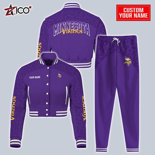 Minnesota Vikings Combo Crop Varsity Jacket And Sweatspants