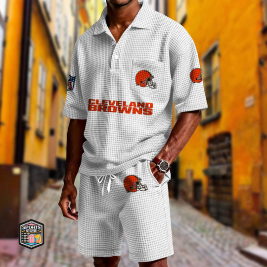Cleveland Browns Waffle Button Shirt And Shorts, Gameday Shirt, Father's Day Gift, Gift For Him