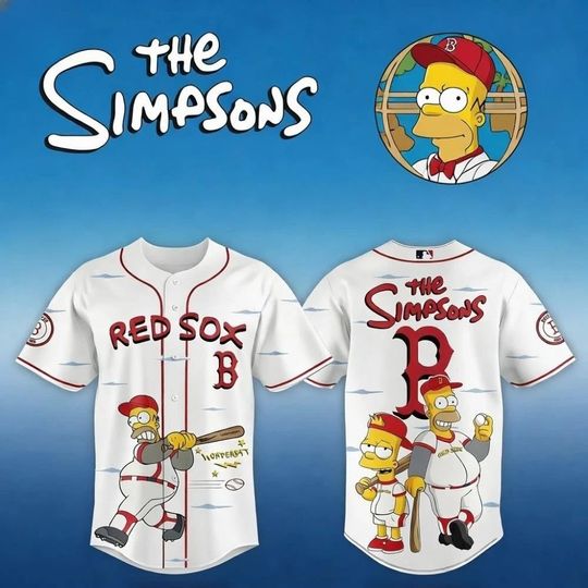 Red Sox X The Simpsons Official Baseball Jersey Homer Bart Edition