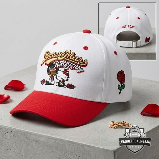 Bruno Mars x Hello Kitty The Romantic Tour 2026 Embroidered Mid-Profile Baseball Cap