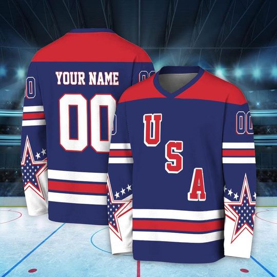 Discover Custom USA Team Hockey Jersey, Personalized Printed Name & Number Fan Apparel, USA Hockey Uniform, Us Hockey Shield 2026 Replica