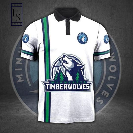 Discover Minnesotas Timberwolvess White Green Polo Shirt
