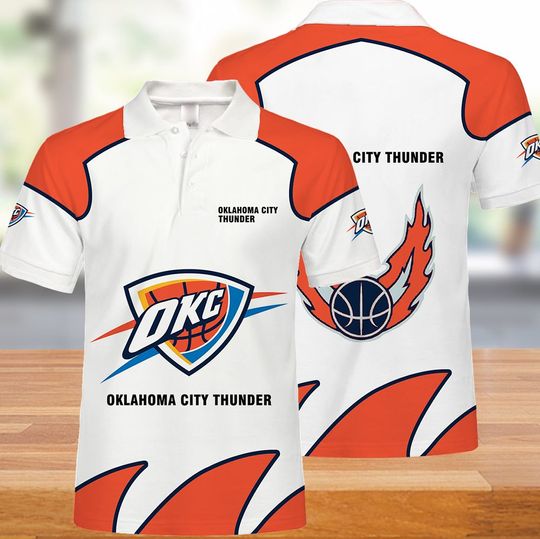 Discover Oklahoma City Thunders White Orange Polo Shirt