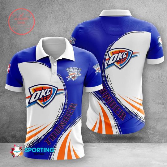 Discover Oklahoma City Thunders Blue White Polo Shirt