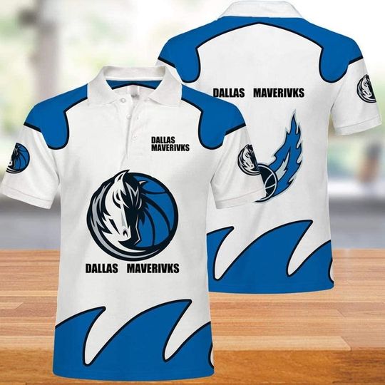 Discover Dallas Maverickss White Blue Polo Shirt