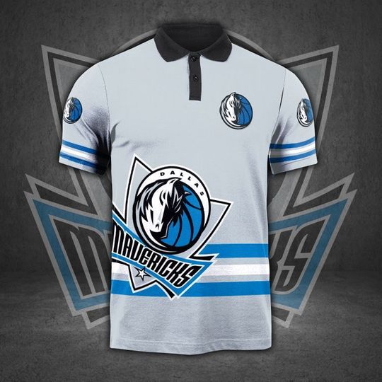 Discover Dallas Maverickss Gray Blue Jersey Polo Shirt
