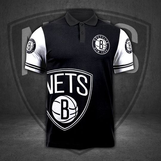 Discover Brooklyn Netss Black White Polo Shirt V3
