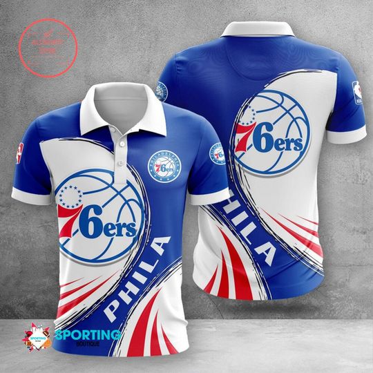 Discover Philadelphia 76erss Blue White Polo Shirt V3