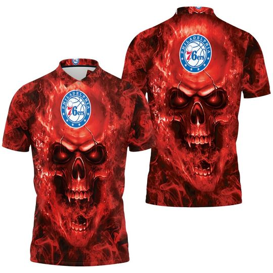 Discover Philadelphia 76erss Red Fire Skull Polo Shirt