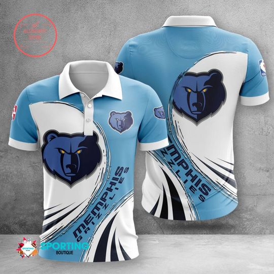 Discover Memphis Grizzliess Blue White Polo Shirt V4