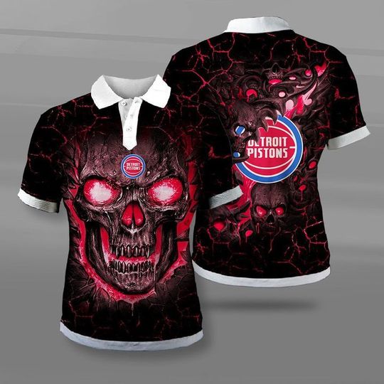 Discover Detroit Pistonss Black Red Lava Skull Polo Shirt