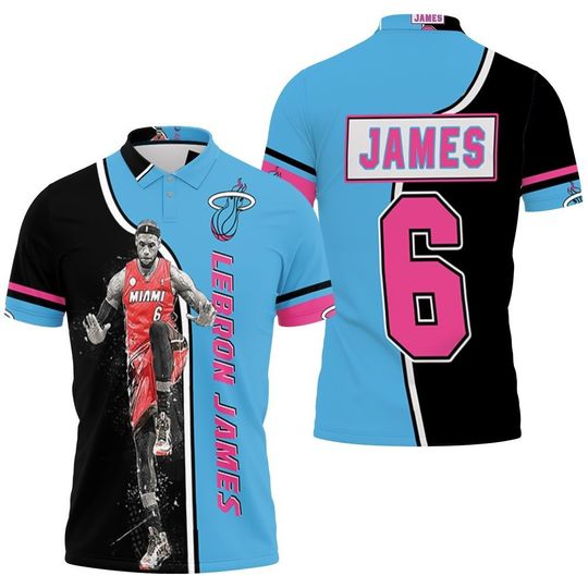 Discover Miami Heats Black Blue Lebron James No 6 Warm Up Polo Shirt