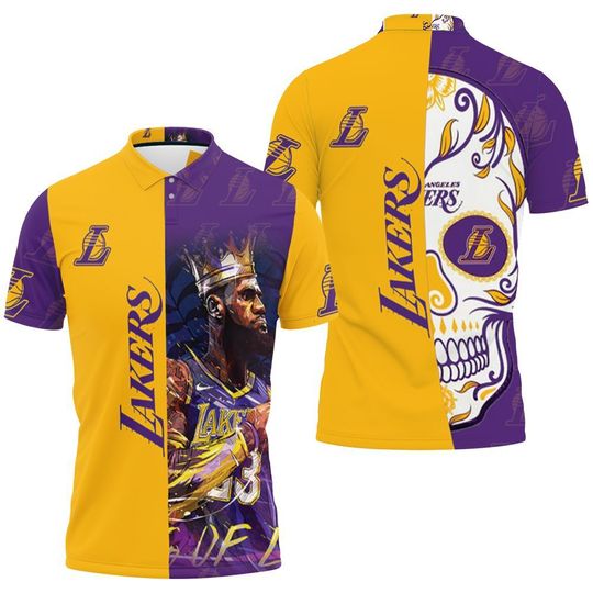 Discover Los Angeles Lakerss Purple Golden Lebron James King Skull Polo Shirt