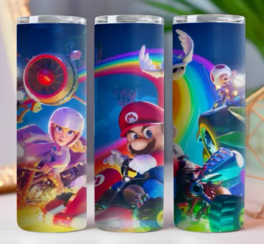Discover Super Mario Movie  20 oz Tumbler 20oz Skinny Cup Mug Lid w/ Straw