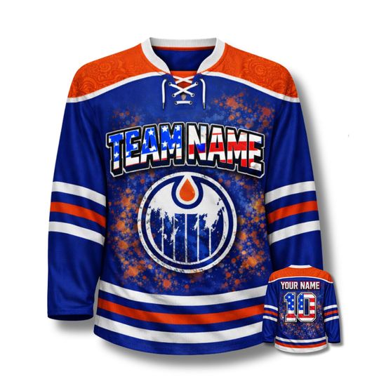 Discover Blue Orange Hockey Jersey Custom Name Number, Lace Up 3D Sport Shirt Unisex