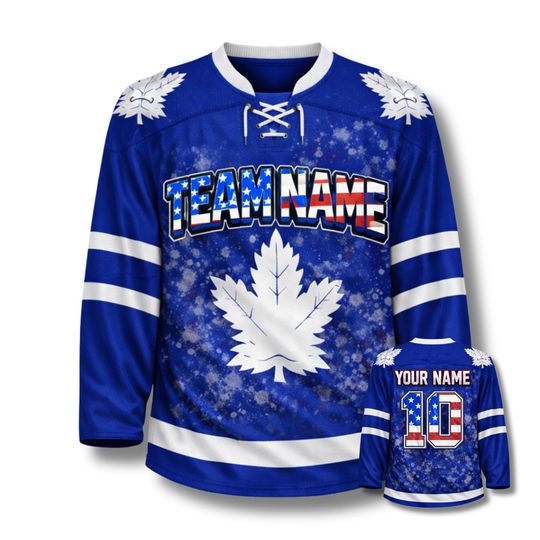 Discover Blue Maple Hockey Jersey Custom Name Number, Lace Up 3D Sport Shirt Unisex