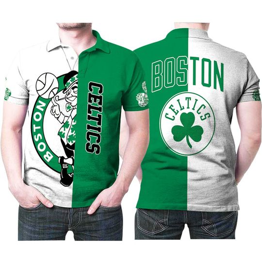 Discover NBA Boston Celtics White Green Split Polo Shirt